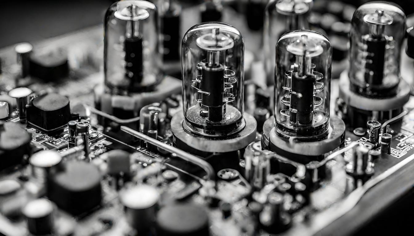 Black & White circuit board with Vacuum tubes